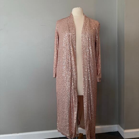 Mare Mare Anthropologie NWT Sequin Longline Duster Cardigan Sequin Rose Gold XS - Picture 3 of 15